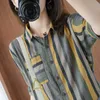Women's Blouses Shirts Summer Korea Fashion Women Short Sleeve Turn-down Collar Cotton Linen Striped Shirts All-matched Casual Loose Blouses M169 230512