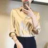 女性用ブラウス模造シルクルーズハンギングシャツソリッドビンテージトップボタンアップ女性シャツカミザブランカミュージャー