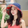 Chapeaux à large bord 2023 été crème solaire chapeau de soleil fleur réversible coton pour vacances coloré pêcheur femme