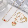 ペンダントネックレスFlola Red Heart Mom Necklace for copper zircon zircon white pearl beaded romantic mother's Jewelry Gifts nkeb261