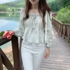 Polos Polos Spring Linen Botton Topss Casual Girls Biała bluzka Kobiety Koreańskie bluzki Femme Soft Blusas 2023