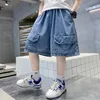 Shorts Jungen Blau Kurze Hose mit Tasche Sommer Sport Teenager Kinder Knielange Shorts Große Größe 5 6 7 8 10 12 13 14 Jahre alt 230512