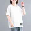 Camisetas de mujer Vintage Plaid parche bordado Simple Casual Streetwear algodón señoras Tops verano suelta manga corta para mujer ropa
