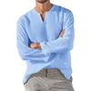メンズのTシャツリネンシャツ男性短い通気性快適なソリッドカラー長袖ハラジュクカジュアルブラウスハワイアンシャツ特大トップスS5XL 230512