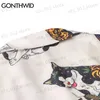 Chemises décontractées pour hommes GONTHWID Chemises de plage hawaïennes Harajuku Japonais Tattoo Cat Print Shirt Streetwear Mode Hip Hop Tropical Tops à manches courtes T230512