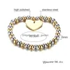 Kralen mode goud sier 6 mm kraal armband voor vrouwen met hartvorm charme hanger Barcelet roestvrijstalen sieraden geschenk whgarden dhfhl