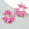 Dangle Earrings Big Statement Multi Colors Luxury Crystal Zircon Stud Vintage Flowers Fuchsia Jewelry