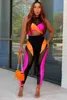 Kvinnors tvåbitar byxor Summer färgblock tracksuit kvinnor sexig ren mesh lapptäcke skörd top + leggings mager club två bit set outfits kläder t230512