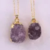 Hangende kettingen 2023 High Fashion Purple Crystal Natural Druzy Drusy ketting voor vrouwen leuk geschenk milieuvriendelijk