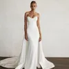 White Sweetheart Mermaid Wedding Dresses Detachable Train Ruched Satin Bridal Gown with Split Novia De Noche