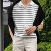 Heren PoloS Incerun Summer Men Stripe Shirt Short Sleeve Streetwear Casual Tops Male T-shirt Zwart Wit Shirt T-shirt T-shirt Kleding S-5XL 230512