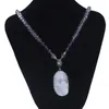Hänghalsband fysl silverpläterad oregelbunden form klar kvartskluster långa pärlor kedja halsband ametyst kristallsmycken