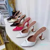 Amina Muaddi Heels Women Sandals High Heeled Shoes 뾰족한 발톱 Crysta Buckle Summer Wedding Dress Heel Strap 정품 가죽 단독 샌들과 상자