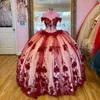 ثياب بورغوندي Quinceanera قبالة الكتف 2023 Princess 3D Floral Lace-Up Corset Vestido de 15 Anos Sweet 16 Dresses Gala