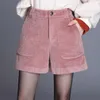 Dames shorts corduroy brede poten voor vrouwen Koreaanse retro hoge taille losse casual korte broek met knop all-match femme y8
