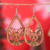 Dangle Earrings Christmas Tree Colorful Lantern Pendant Hat Snowman Leopard Patch Elk Snow Flow Hollow Out Wood