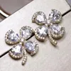 Stud Earrings Chic Lucky Clover Austrian Crystal Zircon Diamonds Gemstones For Women 18k Gold Filled Jewelry Trendy Accessories