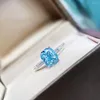 Cluster Ringe Luxus Weibliche Natürliche Aquamarin Stein Ring Echt 925 Sterling Silber Verlobung Kristall Solitaire Hochzeit Für Frauen
