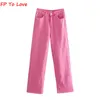 Women's Jeans FP To Love Woman Vintage Wide Leg Jeans Pink Green Blue Yellow Autumn Spring Street comer Trousers 230511