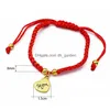 Chain New Fashion Red Rope Handmade Weave Lucky Bracelets For Mom Sier Gold Plating Alloy Letter Charms Thanksgiving Gift Dr Dhgarden Dhhnn