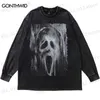 Herren Hoodies Sweatshirts Hip Hop Langarm T-Shirt Streetwear Ghost Graphic Print Baumwolle Distressed Wash T-Shirt Männer Harajuku Casual Punk Gothic Shirts T230512