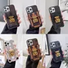 Luxury Suitcase Style Card Pocket Phone Cases for iPhone 15 14 Plus 14pro 13 13pro 12 12pro 11 Pro Max X Xs Xsmax Xr Brown Flower Letter Lock Back Shell Case Stylish Cover