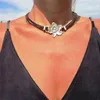 Choker Creatieve Vintage Legering Lotus Bloem Hanger Kettingen Voor Vrouwen Boheemse Multi-layered Waxed Touw Party Vakantie Sieraden