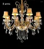 Chandeliers Art Deco Home Champagne Crystal Lighting Gold Chandelier Lamps For Bedroom Modern Dining Room Lamp Led Lamparas Fabric Shades