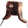 Męski armia wojskowy kapelusz rosyjska ushanka sowiecka odznaka bombowca czapki zima czapka na earflap termiczny faux fur
