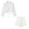 Платье с двумя кусочками White White Under Blazer с галстуками и шортами Highwaist Chic Lady Summer Elegant Fashion 2 Set Ensemble Femme 230512