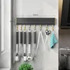 Organization Aluminum Kitchen Utensils Pots Organizer Rack with Movable Hooks Rail Hanger Spatula Spoons and Pans Holder Wall Hanging Black