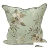 Poduszka/poduszka dekoracyjna Vintage Pastoral Flower Green Dekoracyjny rzucanie/Almofadas Case 30x50 45 50 American Country Cushion Dhdkw