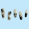 False Nails 24Pcs Black Bow Pearl Fake Nail For Design Artificial Press On DIY Full Cover Finger Tips Manicure Tool