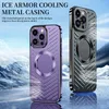 Ice Cooling Metal Wireless Charge Magnetic Fall för iPhone 14 12 13 Pro Max Shell Hollow Heat Disipation Hårt rustning Stoppsäkert omslag