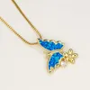 Hänge halsband blå vit opal stenhalsband söt fjäril blommor läcker guld silver färgkedja för kvinnor smycken