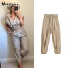 Pantalones de mujer Capris Huaxiafan Dresy Damskie Moda Cintura alta Acogedor plisado Cremallera Dobladillo elástico Pantalones tobilleros femeninos Pantalones Muj