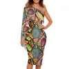 Lässige Kleider Traditioneller Stamm Tattoo Printi Elegante Frau Kleidung Samoa Design Sexy Frauen Preis One Shoulder Bodycon