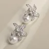 Dangle Earrings Women's Fashion Floral Imitation Pearl Luxury CZ Temperament Flowers Wedding Party Jewelry Gifts