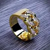Krakujący kształt kubańskiego łańcucha Rins Band 18 -krotny złoty pierścionek dla mężczyzn Hip Hop Biżuteria