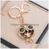 Keychains Lanyards Ny Creative Crystal Key Chain Animal Pearl Keychain Favor Bag Tillbehör Bil Pendant Fashion Metal Birthday G Dhepl