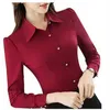 Chemises Mode coréenne mince rouge bureau chemise automne femmes revers à manches longues simple boutonnage vêtements de travail Blusas élégant Ma'am Top 2XL