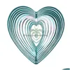 Garden Decorations 3D Heart Shape Shiny Wind Spinner Flowinglight Effect Design Rotating Chime Home Eaves Hanging Pendant Decoration Dh1Yt