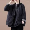 Women's Trench Coats Large Size Women's Autumn And Winter Cotton Quilted Jacket 2023 Korean Loose Rhombus Hidden Button Short Thin Coat