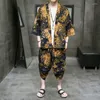 Vêtements ethniques deux pièces ensembles grande taille M-5XL lâche japonais Cardigan été femmes hommes Yukata Harajuku samouraï Kimono pantalon