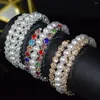 Bangle Aousix Crystal Pearl Bransoletka Panie Rhinestone wielowarstwowe Bransolety Mankiety Złote Srebrne Plane Bracelets Biżuter