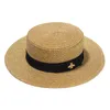 Chapeau à larges bords tissé à la mode Abeille en métal doré Chapeau de paille large Mode Parent-enfant Visière à dessus plat Chapeau de paille tissé261x