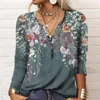 Women's TShirt Ethnic Bohemian Tshirt Spring Autumn V Neck Casual Vintage Long Sleeve Tops Oversize Button Printed Pullover Shirt 230512