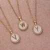 Pendant Necklaces Delicate Mother Of Shell Initials Necklace For Women Charm Medal Letter Chain Stainless Steel Birthday Gifts