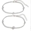 Ankiety 2PCS Flower Anklet i proste zestaw bransoletki dla kobiet kryształowy kryształowy sandałowy łańcuch boso