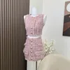 Two Piece Dress Small Fragrant Summer Fashion Tweed 2 Set For Women Korean Single Breasted Sleeveless Tops High Waist Bodycon Mini Skirt 230512